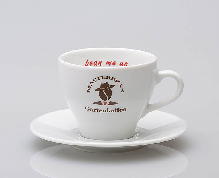 Porzellan Werbetasse Kaffeetasse Capri mit Firmenlogo innen bedruckt