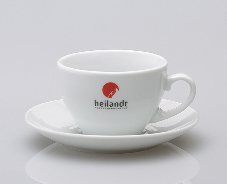 Porzellan Werbetasse Kaffeetasse Italien mit Firmenlogo