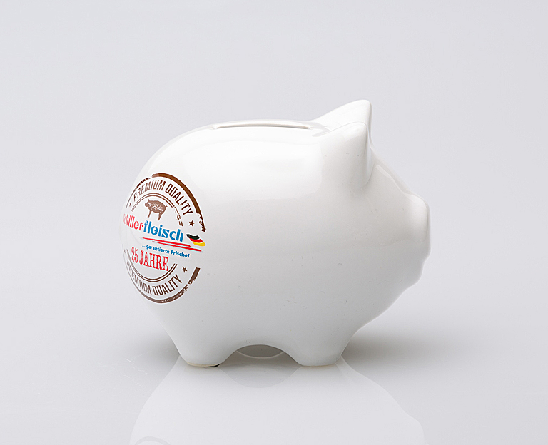 Werbeporzellan Sparschwein mit Logo
